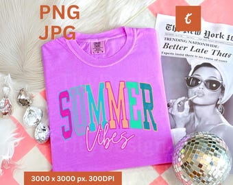 Vibras de verano PNG, Verano retro PNG, Hola verano PNG, Camiseta de verano PNG, Diseños de sublimación, Playa PNG, Viaje de chicas PNG, Verano de moda PNG