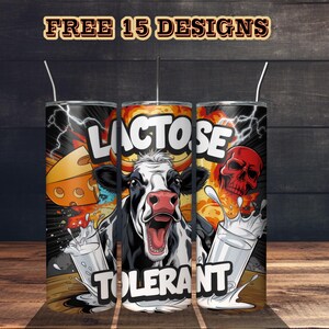 Lactose Tolerant Tumbler Wrap - Daily Milk Lover Clipart - 20 30 oz Skinny Straight & Tapered PNG Sublimation Designs - Instant Download