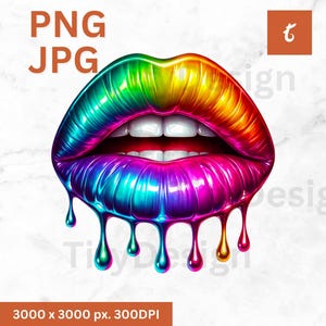Rainbow Lips PNG - LGBTQ Kiss Lips Design - Dripping Lip Clipart - Colorful Lips Sublimation - Colors Oozing - Lips and Cherries LGBT