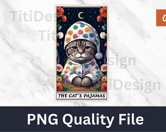 Die Pyjamas der Katzen-Tarot-Karte PNG - Tier-Tarot-Karte - Sarkastische Kitty-Katze Lustiges Zitat-Sublimationsdesign - Buntes Witchy Halloween-Tarot