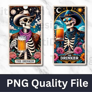 The Drinker Tarot Card - Couple Tarot Card - Drinking Skeleton Sublimation Design - Pub Bar Alcohol Cocktail Skull T-Shirt PNG - Beer Day