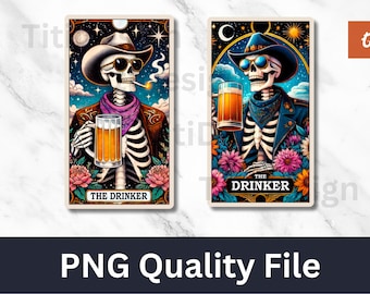 The Drinker Tarot Card - Couple Tarot Card - Drinking Skeleton Sublimation Design - Pub Bar Alcohol Cocktail Skull T-Shirt PNG - Beer Day