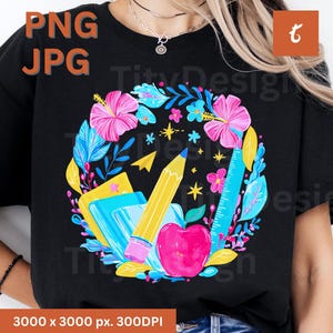 Floral Teacher Pencil PNG, Back to School png, Preppy Teacher png, Kindergarten png, First Day School png, Teacher Pencil bow