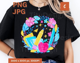 Floral Teacher Pencil PNG, Back to School png, Preppy Teacher png, Kindergarten png, First Day School png, Teacher Pencil bow