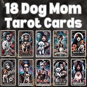 Carta del Tarot de la mamá del perro - Arte divertido de la pared de los animales - Mamá del perro reina - La mamá del perro - Amante de los perros brujos - Diseño de camiseta de la madre del cachorro del perro celestial