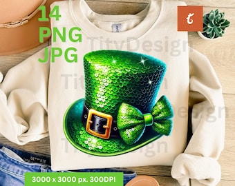 Sequin St. Patrick's Hat PNG - Green Sequin Hat PNG - Lucky Irish Clipart - St. Paddy’s Digital Download - Shamrock Hat Design