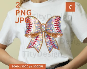 Coquette Baseball Bow Png - Glitter Sequin Bow Sublimation - Game Day Clipart - Baseball Mom Shirt Design - Pearl Glitter Baseball Lover