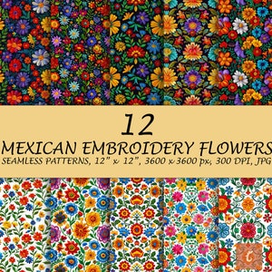 Mexikanische Blumen Stickmuster - Digitales Papier - Cinco De Mayo Muster - Western Musterdesign - Bunte Tapete Scrapbooking