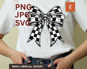 Checkered Bow Clipart - Race Day PNG - Coquette Bow SVG Sublimation - Racing Flag Design - Cheer Bow PNG - Instant Download, Cheerleader