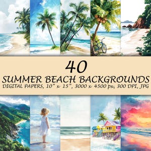 Watercolor Summer Beach Background, Beach Digital Paper, Summer Digital Paper, Scrapbook Paper, Ocean Background, Instant Download