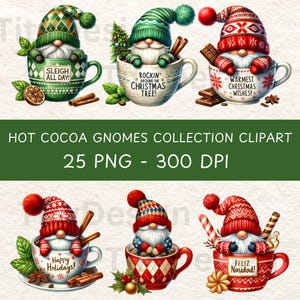 Watercolor Hot Cocoa Gnomes Clipart - 25 PNG Christmas Gnomes Clipart - Santa Gnome Clipart - Fantasy Clipart - Gnomes PNG - Festive Gnomes