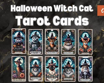 Halloween Witch Cat Tarot Card - 20 Funny Tarot Cards - Black Cat Tarot Card - Celestial Cat Lover - Sublimation Design - T-Shirt Design