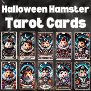 Carta de Tarot de Hámster de Halloween - Carta de Tarot de 24 Animales - Carta de Tarot Divertida - Diseño de Sublimación de Momia Pirata Vampiro - Clipart Digital png jpg