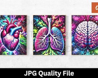 Doctor Office Decor Medical Art - Watercolor Anatomy Art - Anatomical Organs Poster - Human Brain Heart Lungs - Printable Nurse Gift Surgeon