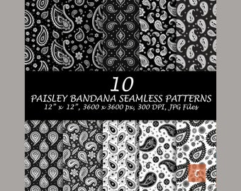 Paisley Bandana Seamless Pattern - Vintage Biker Design - Digital Bundle Patterns - Wallpaper Scrapbooking Printable - Digital Paper