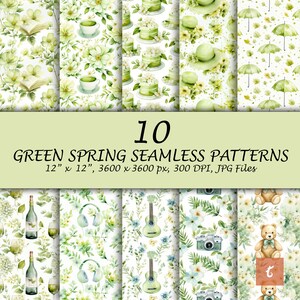 Watercolor Green Spring Seamless Pattern - Spring Summer Pattern - Seamless Pastel Floral Flower - Scrapbook Paper - Digital Download