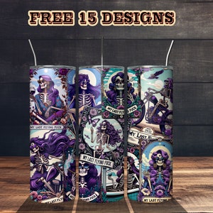 Sarcastic Tarot Cards Tumbler - Sweary Witchy Skeleton Wrap - 20 30 oz Skinny Straight & Tapered PNG Sublimation Designs - Instant Download