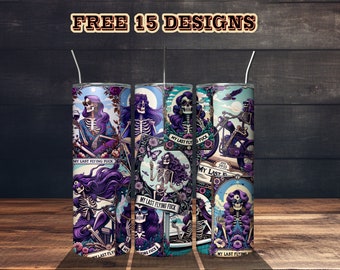 Sarcastic Tarot Cards Tumbler - Sweary Witchy Skeleton Wrap - 20 30 oz Skinny Straight & Tapered PNG Sublimation Designs - Instant Download