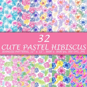 Hibiscus Pattern, Hibiscus Seamless Patterns, Floral Pattern, Scrapbook Paper, Tropical Pattern, Hawaiian, Hawaii, Hibiscus Flowers