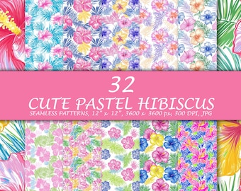 Hibiscus Pattern, Hibiscus Seamless Patterns, Floral Pattern, Scrapbook Paper, Tropical Pattern, Hawaiian, Hawaii, Hibiscus Flowers