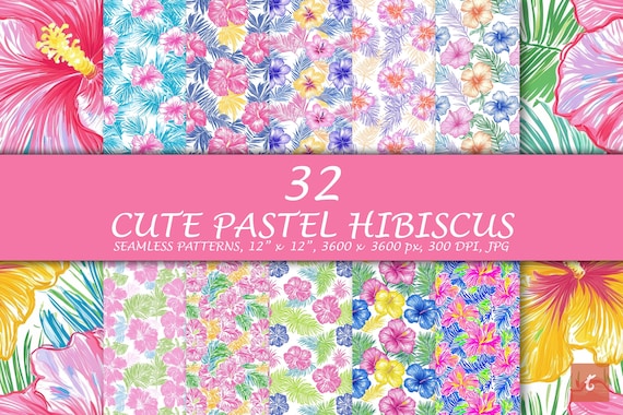 Hibiscus Pattern, Hibiscus Seamless Patterns, Floral Pattern, Scrapbook Paper, Tropical Pattern, Hawaiian, Hawaii, Hibiscus Flowers