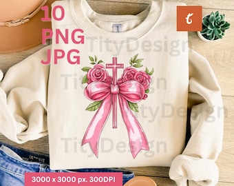Christian Cross Bow PNG - Floral Faith Sublimation, Jesus Bible Verse Clipart, Religious Digital Download, Vintage Christian T-Shirt Design