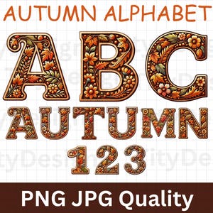Alfabeto De Outono png - Clipart de letras sazonais de outono - Letra de madeira de outono - Letras maiúsculas e números A-Z - Clipart de letras aconchegantes - Flor