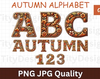 Autumn Alphabet png - Fall Seasonal Letter Clipart - Autumn Wood Letter - A-Z Uppercase Letters And Numbers - Cozy Letters Clipart - Flower