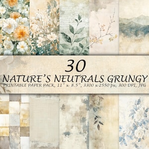 Carta stampabile Nature's Neutrals, Baby Shower con la natura, Kit per diario spazzatura, Carta stampabile, Genere neutro, Carta per album, Download immediato