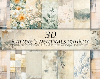 Nature&#39;s Neutrals Printable Paper, Nature Baby Shower, Junk Journal Kit, Printable Paper, Gender Neutral, Scrapbook Paper, Instant Download