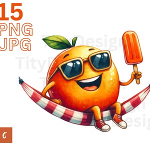Bundle de cliparts fruits drôles - Sublimation de fruits d'été - Bonjour Summer Graphic - 15 ensembles en téléchargement numérique - Clipart fruits rétro - nourriture d'été