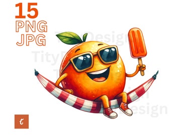 Funny Fruit Clipart Bundle - Summer Fruit Sublimation - Hello Summer Graphic - 15 Set Digital Download - Retro Fruit Clipart - Summer Food