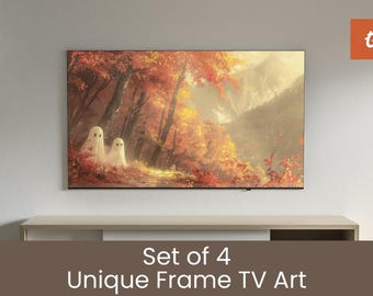 Famiglia di fantasmi in stile vintage - Cornice TV di Halloween - Samsung FRAME TV - Paesaggio autunnale spettrale dipinto arte download - Colori autunnali arte TV