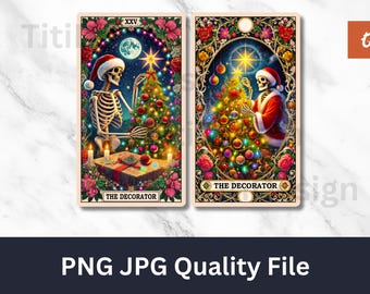 The Decorator Tarot Card Clipart - Skeleton Decorating Christmas PNG - Witchy Xmas Sublimation - Funny Tarot Card Shirt Design - Digital png