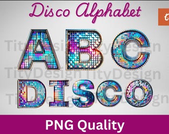 Disco Alphabet Clipart, Digital Glitter Font, Shiny Silver Letters, Iridescent Alphabet, Sparkly Text, Clipart for Sublimation, Scrapbooking