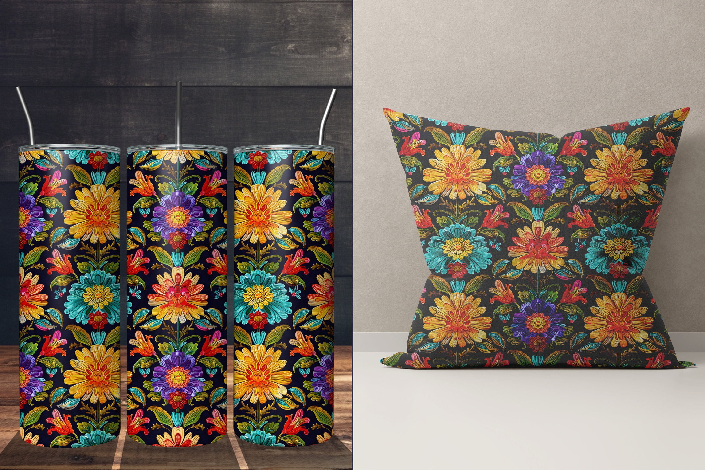 Mexican Embroidery Flowers Pattern - Digital Paper - Cinco De Mayo ...
