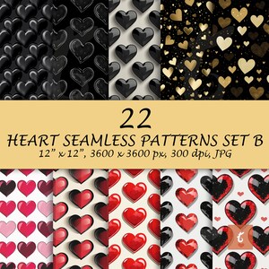 22 Seamless Heart Pattern - Dark Golden Valentine Digital Papers Theme - Printable Hearts Background Wallpaper Scrapbooking - Commercial Use