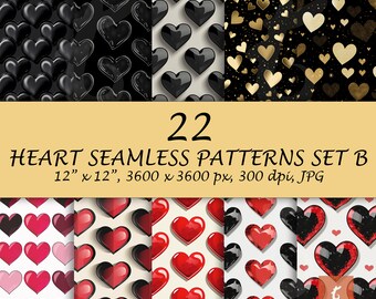 22 Seamless Heart Pattern - Dark Golden Valentine Digital Papers Theme - Printable Hearts Background Wallpaper Scrapbooking - Commercial Use
