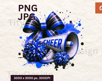 Blau jubeln png, jubeln schwarz blau Aquarell Sublimation - Cheerleader Design Mit Pom Poms - Megaphon PNG - Schule Bunt jubeln Mama