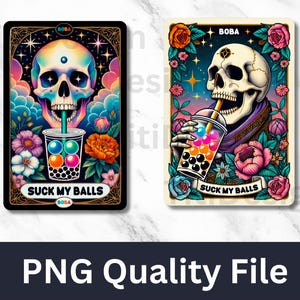 Suck My Balls Carta de tarô engraçada - Boba Tea Skull Tarot T-Shirt Mug Trendy PNG - Design de sublimação de esqueleto sarcástico - Download instantâneo