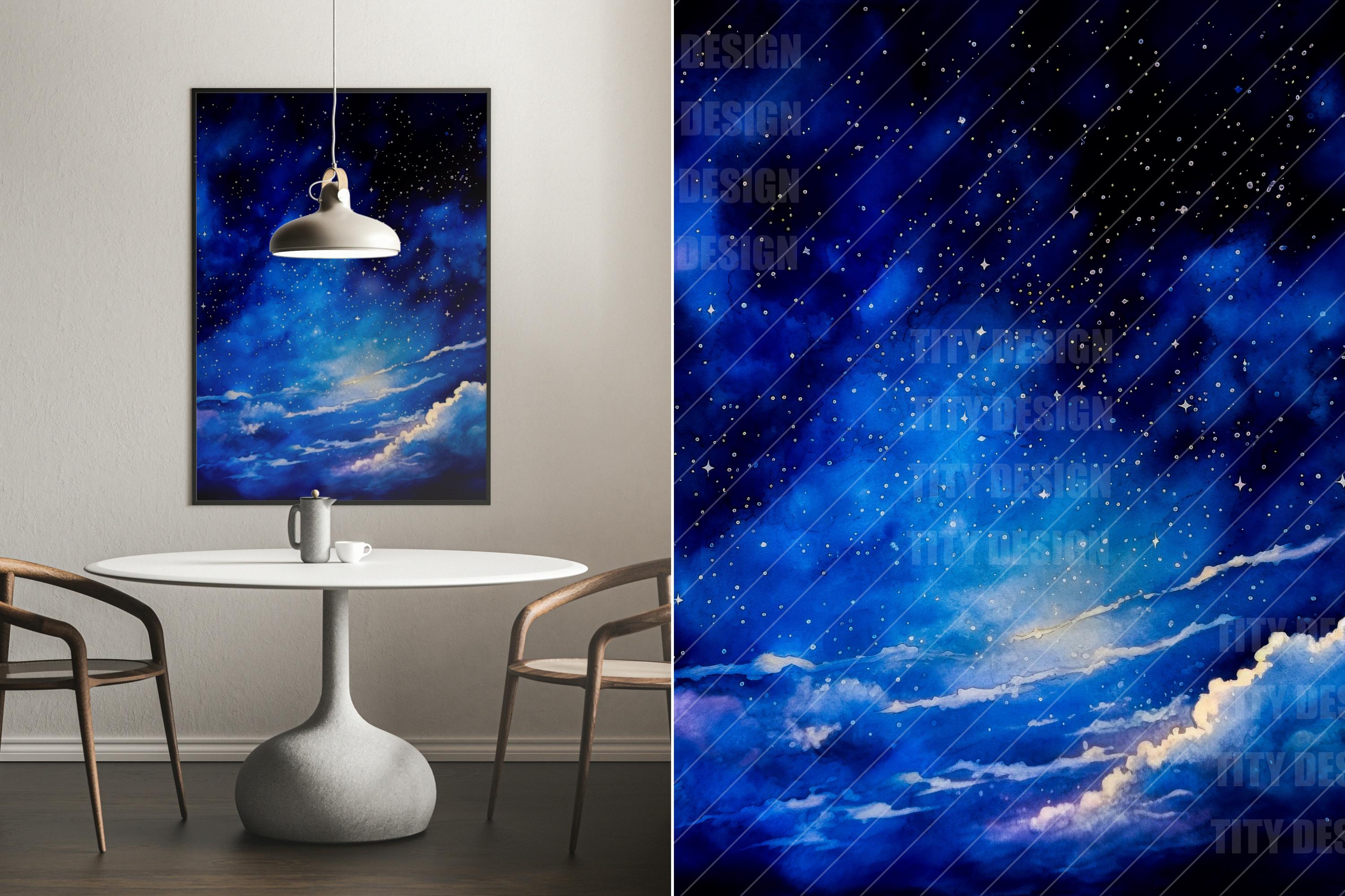 Starry Night Digital Paper - 50 Blue Watercolor Texture - Night Sky ...