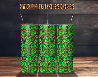 St. Patrick’s Day Tumbler Wrap, Shamrock Sublimation PNG, Clover 20 30 oz Skinny Tumbler Design, Irish Green Cup Wrap, Lucky Mug Wrap