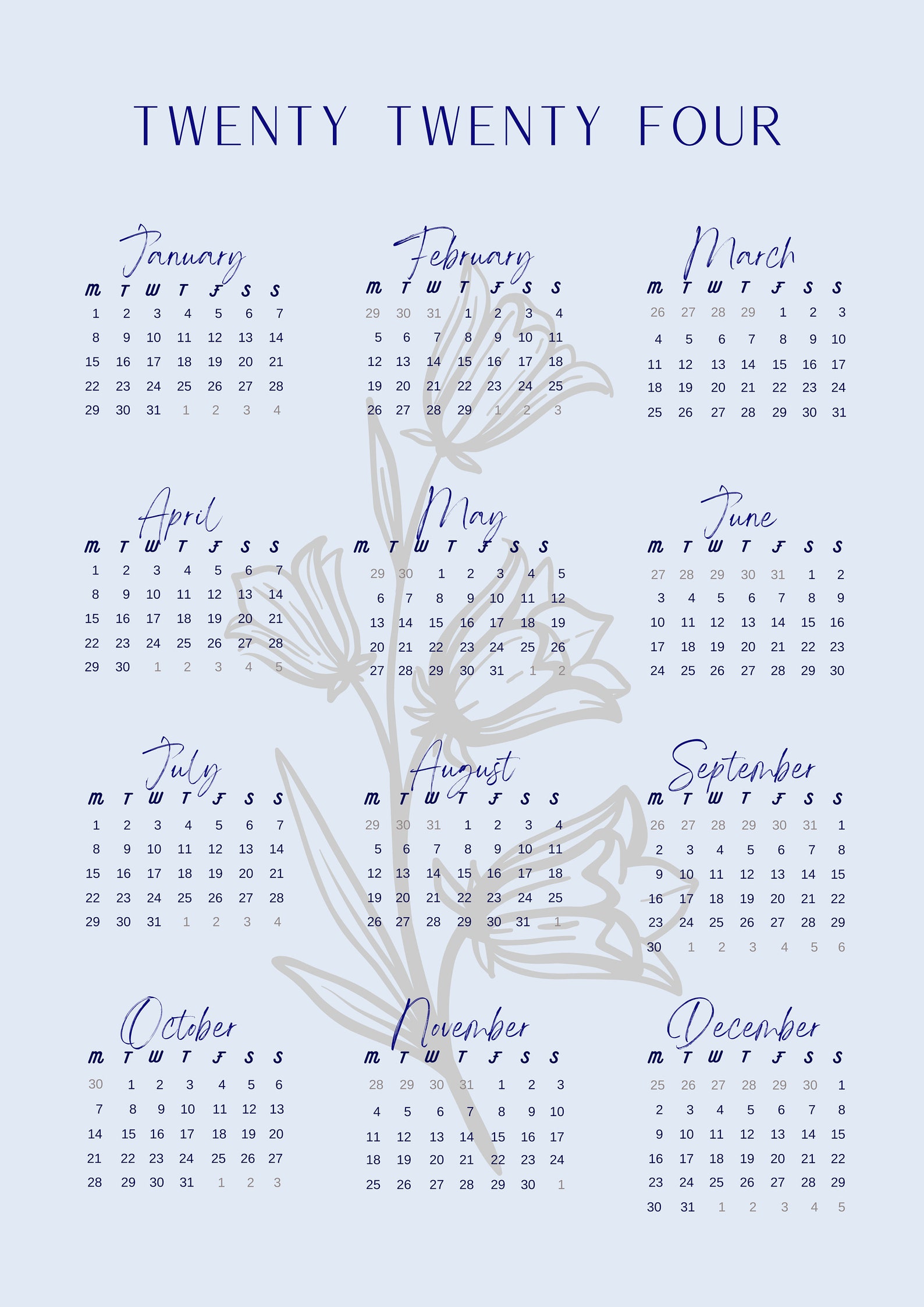 2024 A4 Calendar Bluebell Etsy