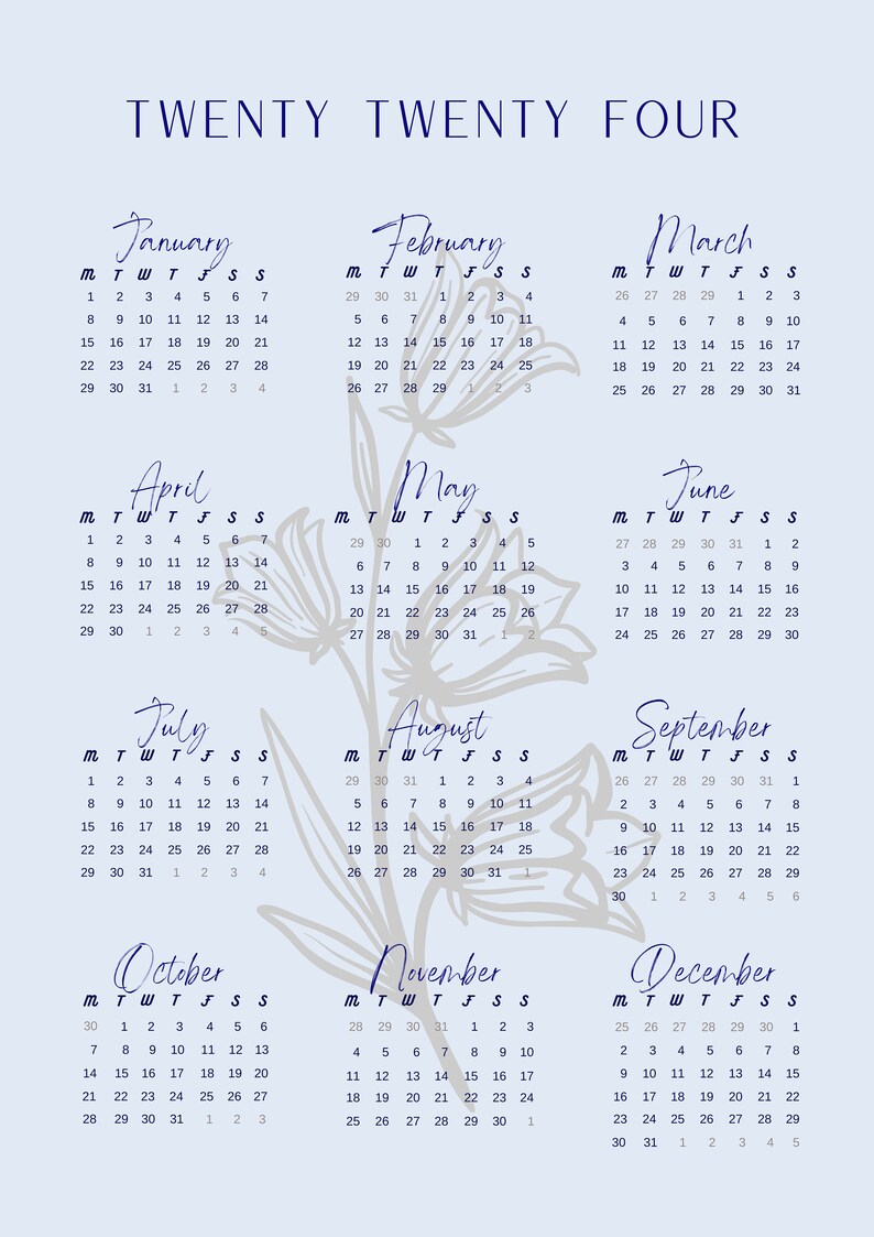 2024 A4 Calendar Bluebell Etsy