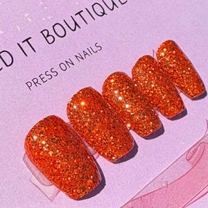 Orange Glitter Press On Nails - Gel-X
