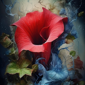 The Surreal Red Datura      Printable, Downloadable, Wall art, Poster, Art, Large size,