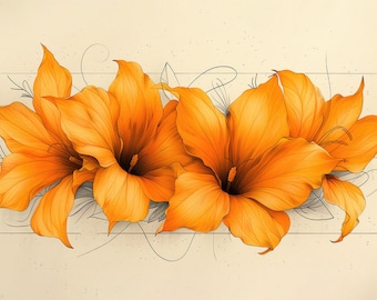 Orange Floral Wall Art Print: Modern Flower Poster (Digital Download)