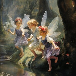 Fairies, Fairy, Faery, Children Printable, Downloadable, Wall art, Poster, Art, Large size, Wolf, wolves, print, wall art, Gift, present