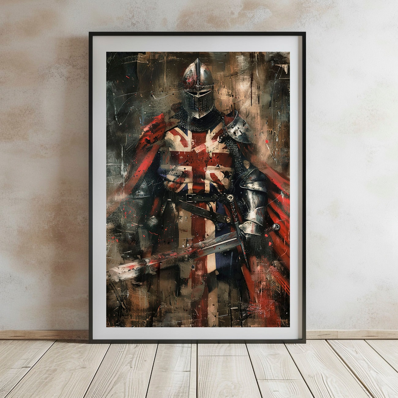 Knight Rendered England British Knight Templar Art Print: Medieval Union Jack (digital Download ...