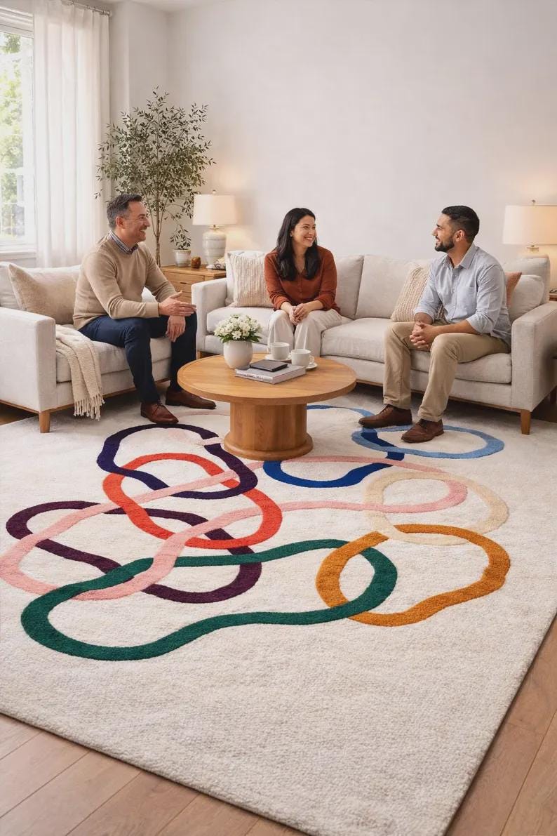 Colorful Hand Tufted Abstract Wool Rug Large Organic Shape Area Rug for ...